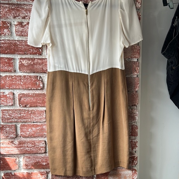 Cream and Brown Ruffle Dress SANDRO paris 100% silk ruffle pleated summer dress - Picture 8 of 9